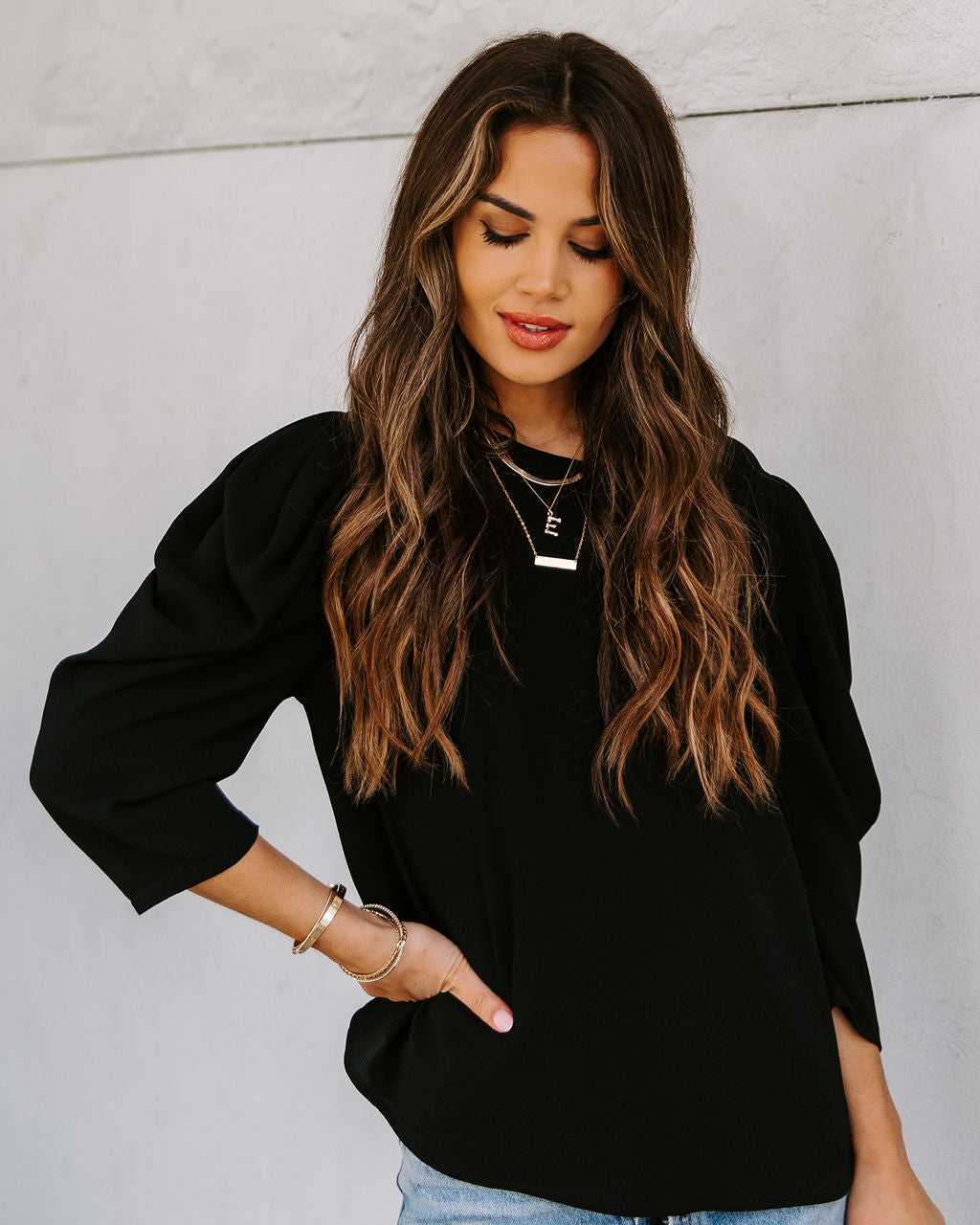 Kingston Statement Sleeve Top - Black Oshnow