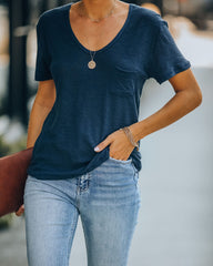 Kinsley V-Neck Pocket Tee - Uniform Blue Oshnow