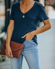 Kinsley V-Neck Pocket Tee - Uniform Blue Oshnow