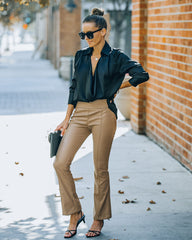 Kiva High Rise Faux Leather Flare Pants - Camel Oshnow