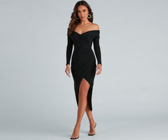 Kristy Off-The-Shoulder Formal Midi Dress Oshnow