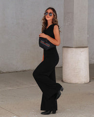 Kyle Asymmetrical Neck Wide Leg Jumpsuit - Black  - SALE Oshnow