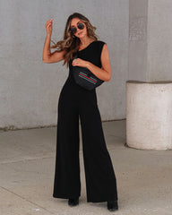 Kyle Asymmetrical Neck Wide Leg Jumpsuit - Black  - SALE Oshnow