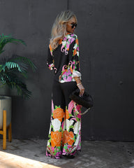 Kyoto Nights Satin Floral Wide Leg Pants Oshnow