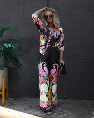 Kyoto Nights Satin Floral Wide Leg Pants Oshnow