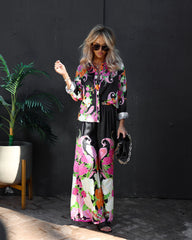 Kyoto Nights Satin Floral Wide Leg Pants Oshnow