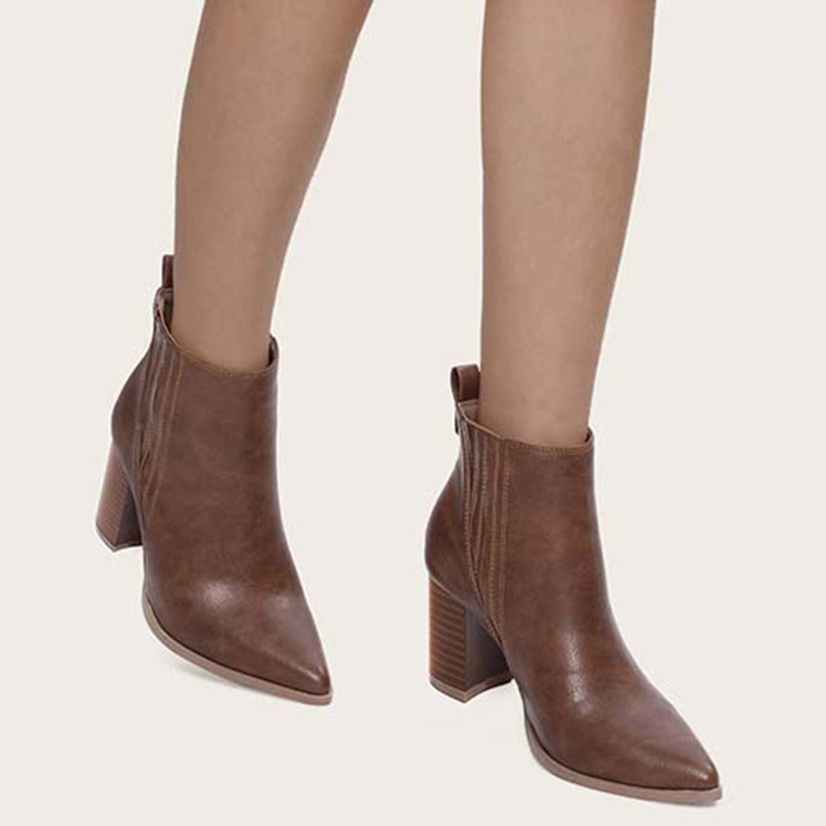 Chunky High Heel Ankle Boots Slip on Dress Booties