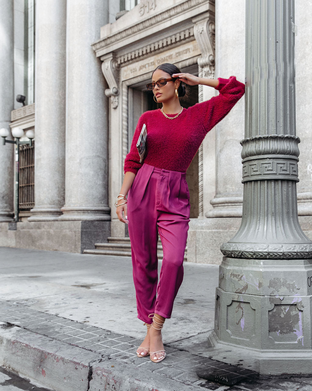 Lacey Pocketed High Rise Trousers - Plum - SALE Oshnow