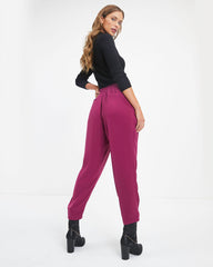 Lacey Pocketed High Rise Trousers - Plum - SALE Oshnow