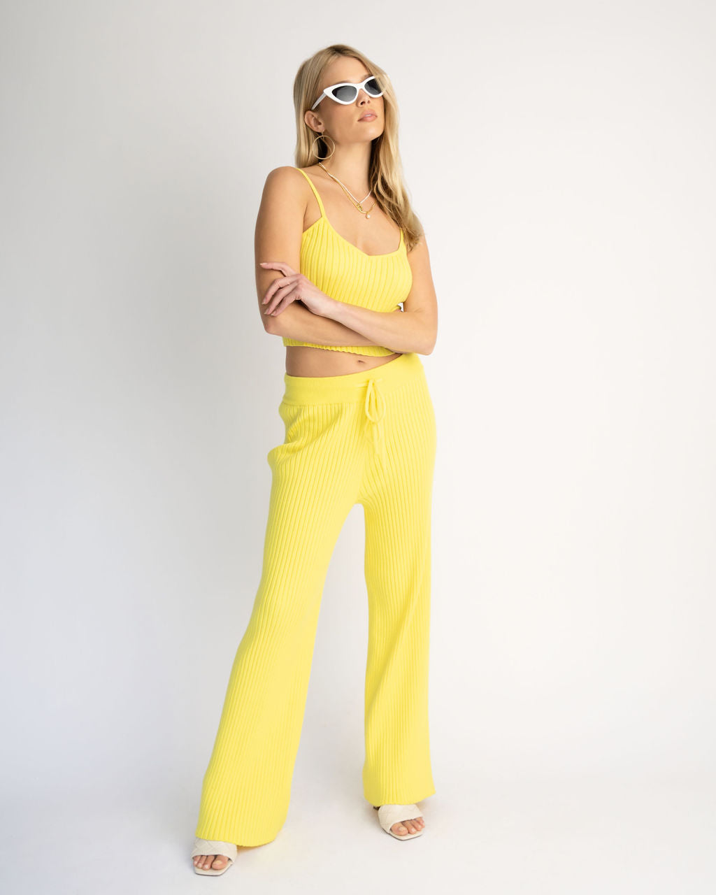 Laid Back Luxe Ribbed Drawstring Pants - Yellow