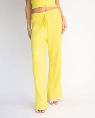 Laid Back Luxe Ribbed Drawstring Pants - Yellow