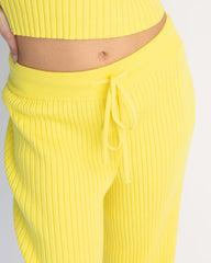 Laid Back Luxe Ribbed Drawstring Pants - Yellow