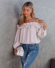 Lalette Off The Shoulder Ruffle Blouse - Ecru Oshnow