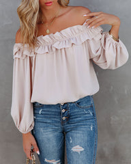 Lalette Off The Shoulder Ruffle Blouse - Ecru Oshnow