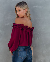 Lalette Off The Shoulder Ruffle Blouse - Wine Oshnow