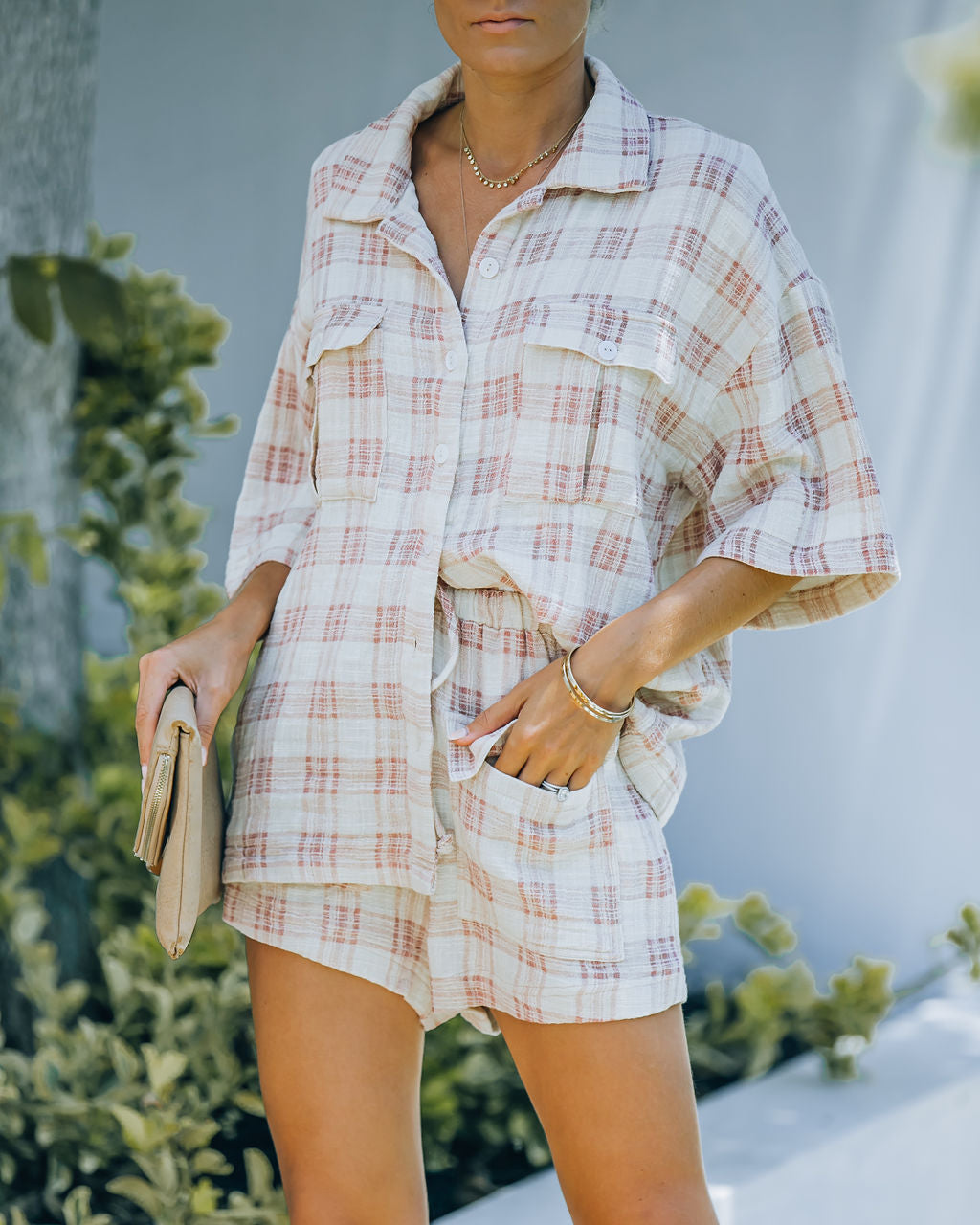 Lamar Cotton Plaid Button Down Top Oshnow