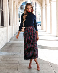 Larraine Plaid Pleated Midi Skirt Oshnow