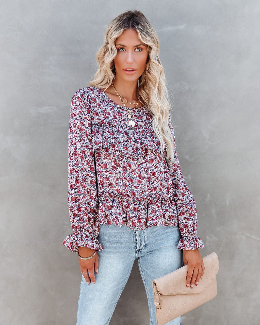 Lavallette Floral Ruffle Blouse Oshnow