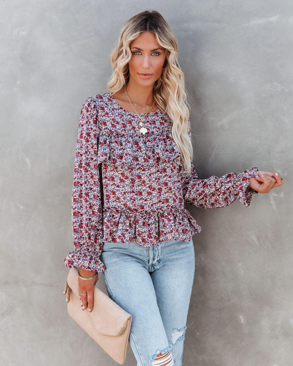 Lavallette Floral Ruffle Blouse Oshnow