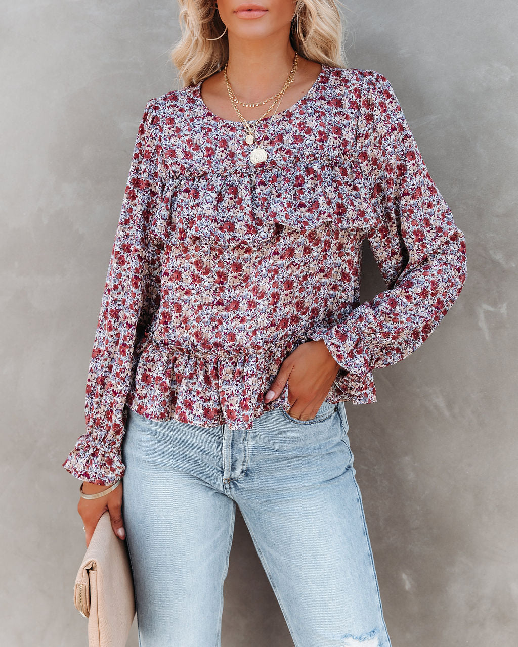 Lavallette Floral Ruffle Blouse Oshnow