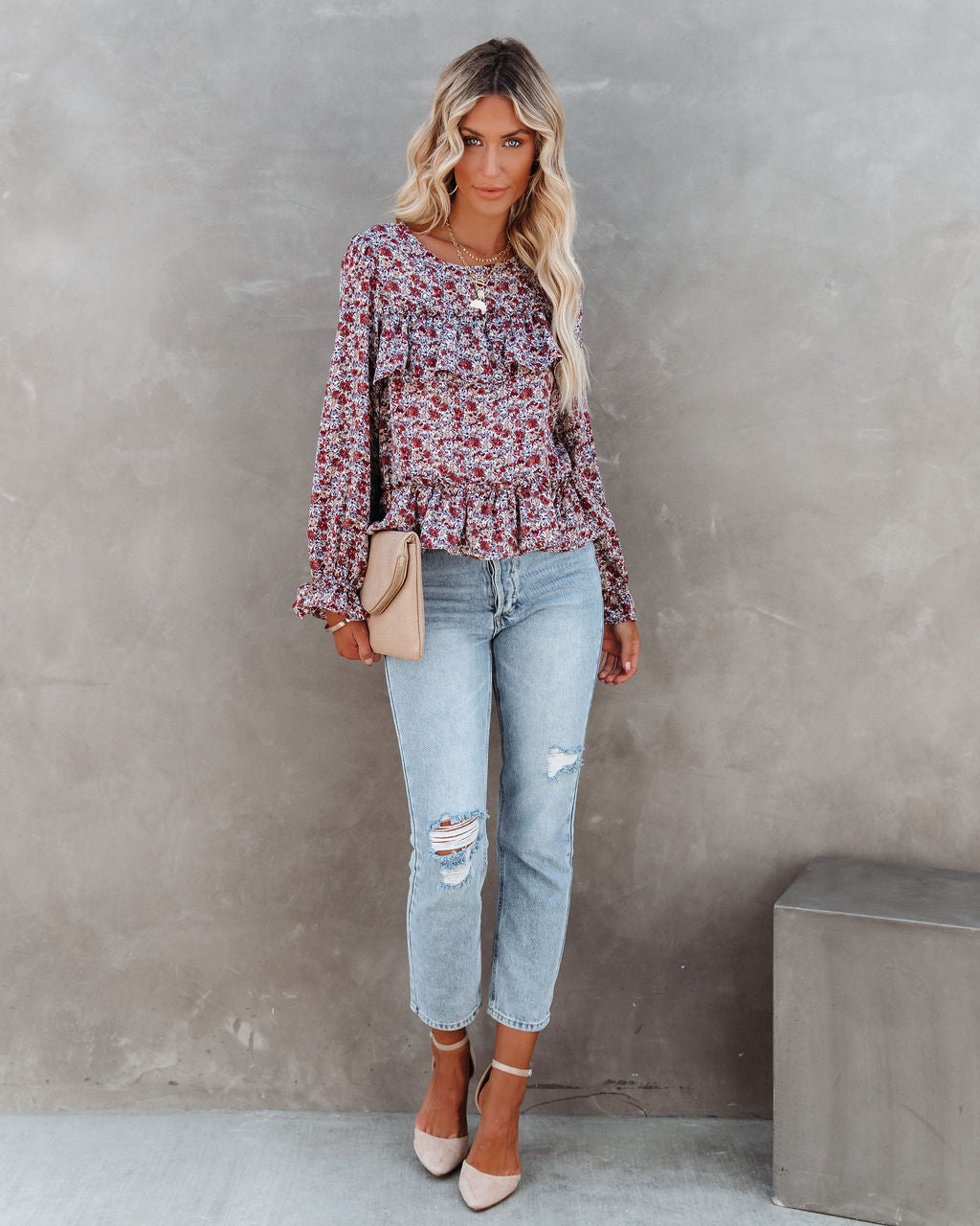 Lavallette Floral Ruffle Blouse Oshnow