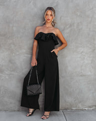 Legend Has It Strapless Ruffle Jumpsuit - Black - SALE Oshnow