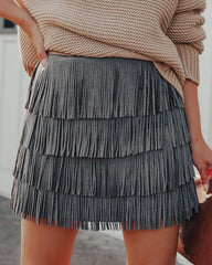 Leja Faux Suede Fringe Mini Skirt 