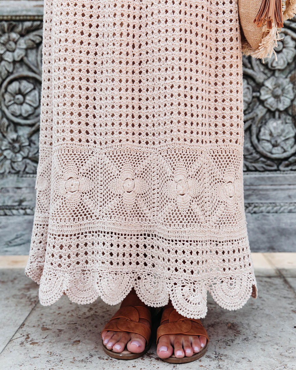 Lenni Cotton Crochet Midi Skirt - Taupe 