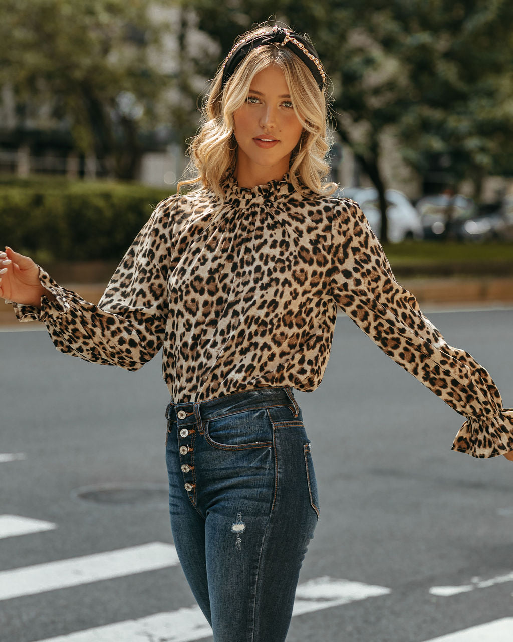 Lenox Leopard Ruffle Blouse 