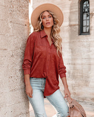 Leone Pocketed Faux Suede Button Down Top - Sienna Oshnow