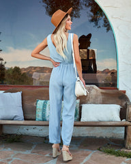 Levi Pocketed Chambray Jumpsuit - Light Wash Oshnow