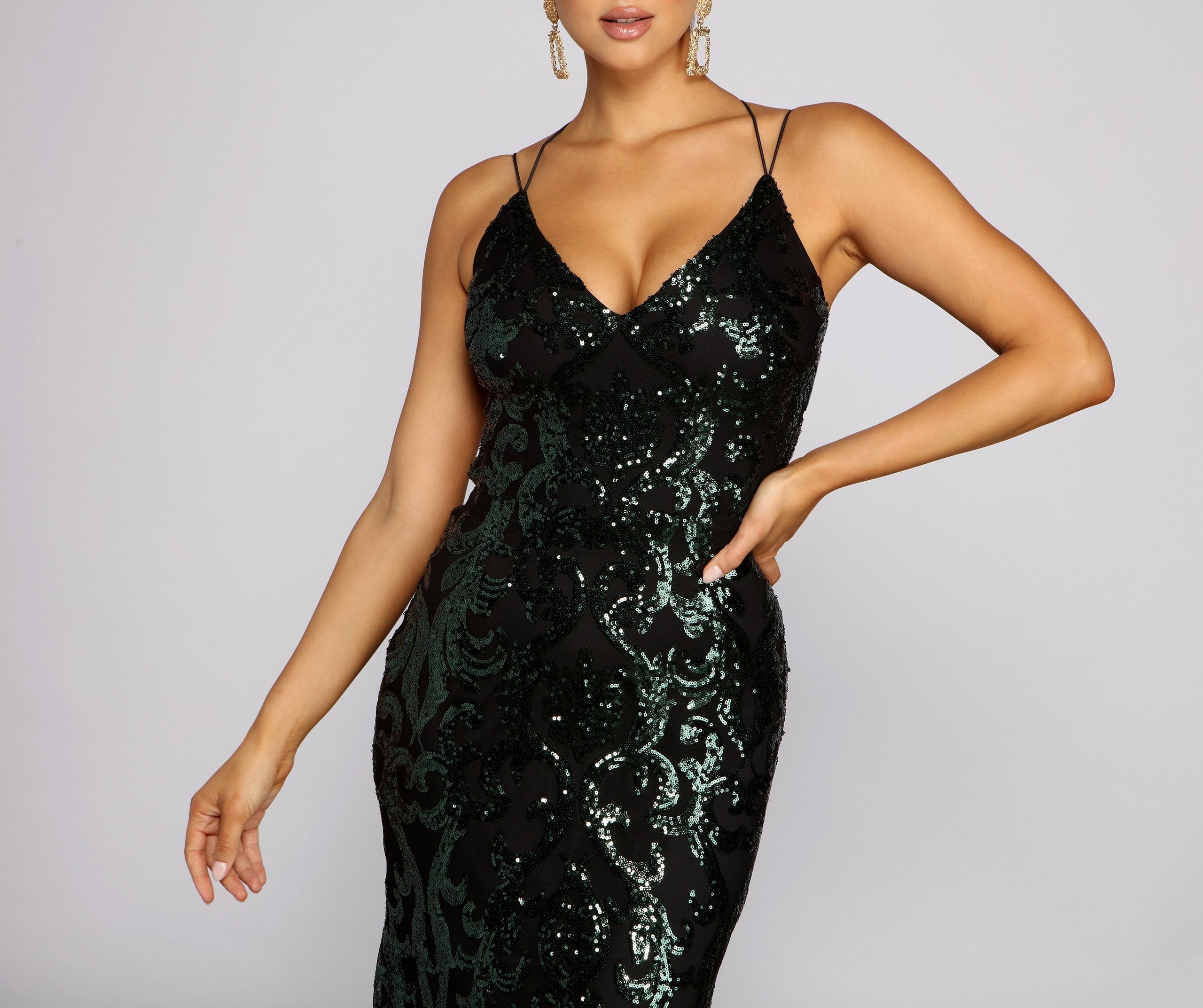 Lila Formal Open Back Sequin Mermaid Dress Oshnow