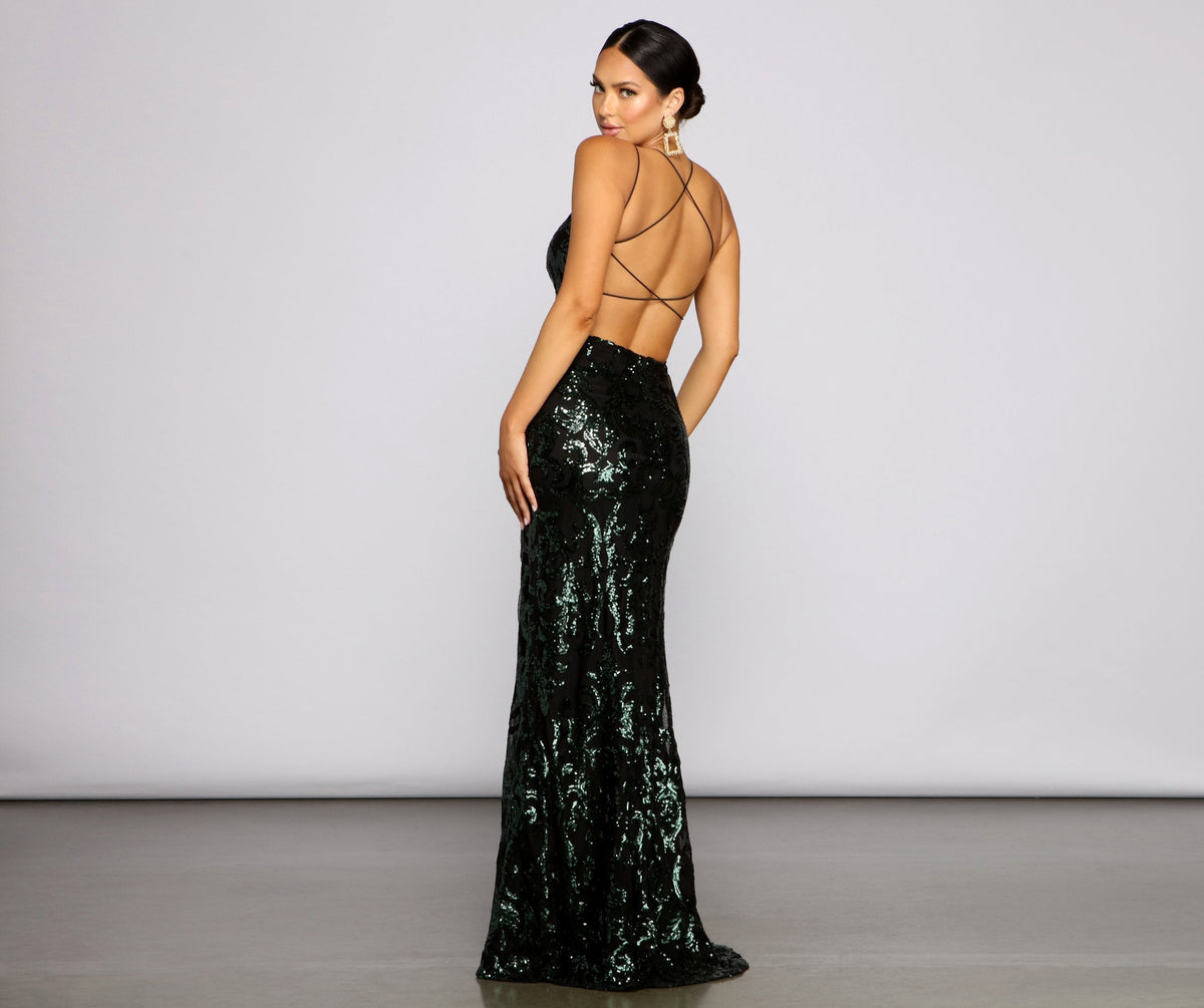 Lila Formal Open Back Sequin Mermaid Dress Oshnow