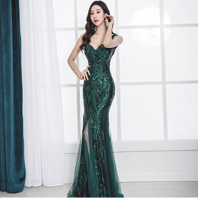 Lily  Embroidered Sequin Formal Evening Gown Oshnow