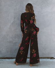 Lily Rose Floral Wide Leg Jumpsuit - Black Oshnow