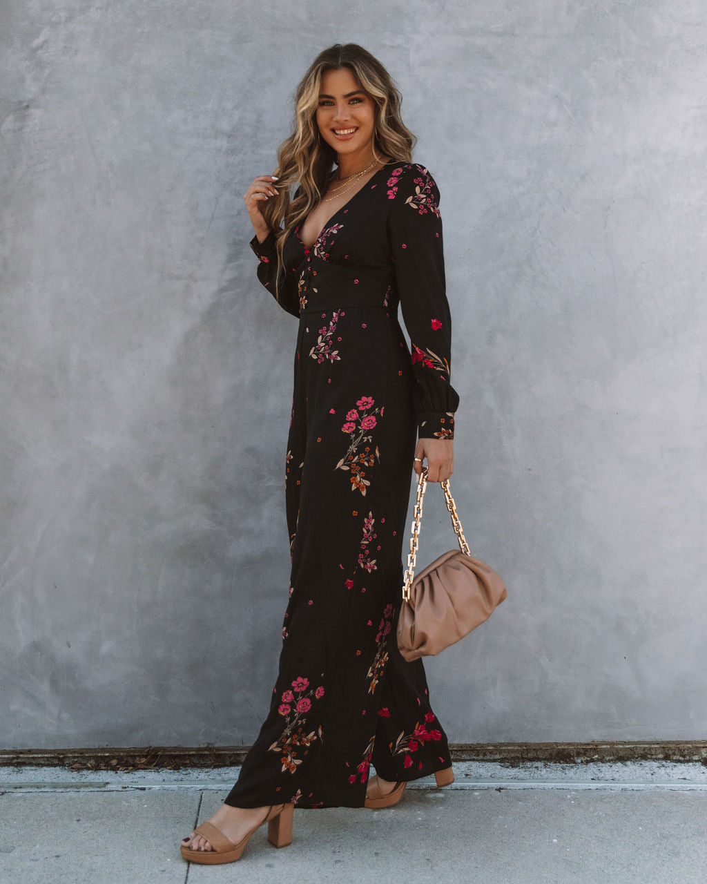 Lily Rose Floral Wide Leg Jumpsuit - Black Oshnow