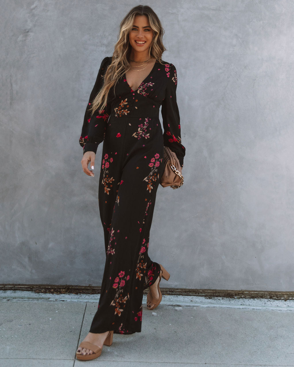 Lily Rose Floral Wide Leg Jumpsuit - Black Oshnow