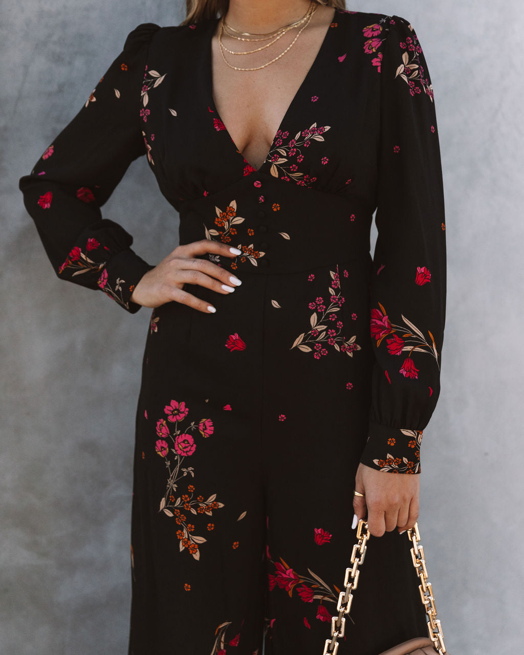 Lily Rose Floral Wide Leg Jumpsuit - Black Oshnow