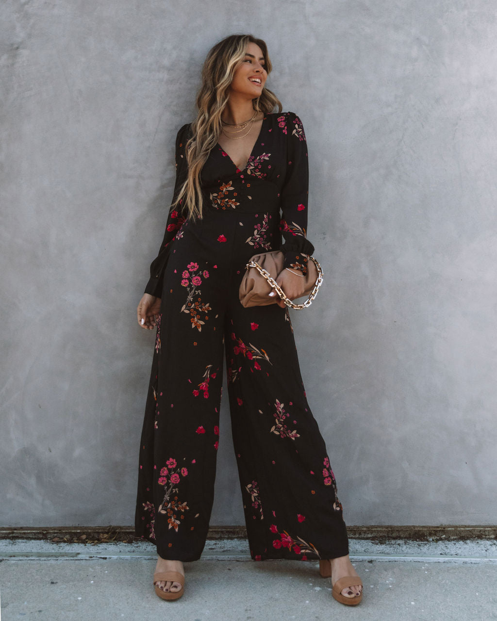 Lily Rose Floral Wide Leg Jumpsuit - Black Oshnow