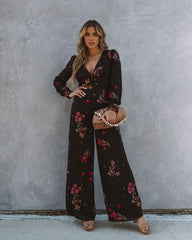 Lily Rose Floral Wide Leg Jumpsuit - Black Oshnow