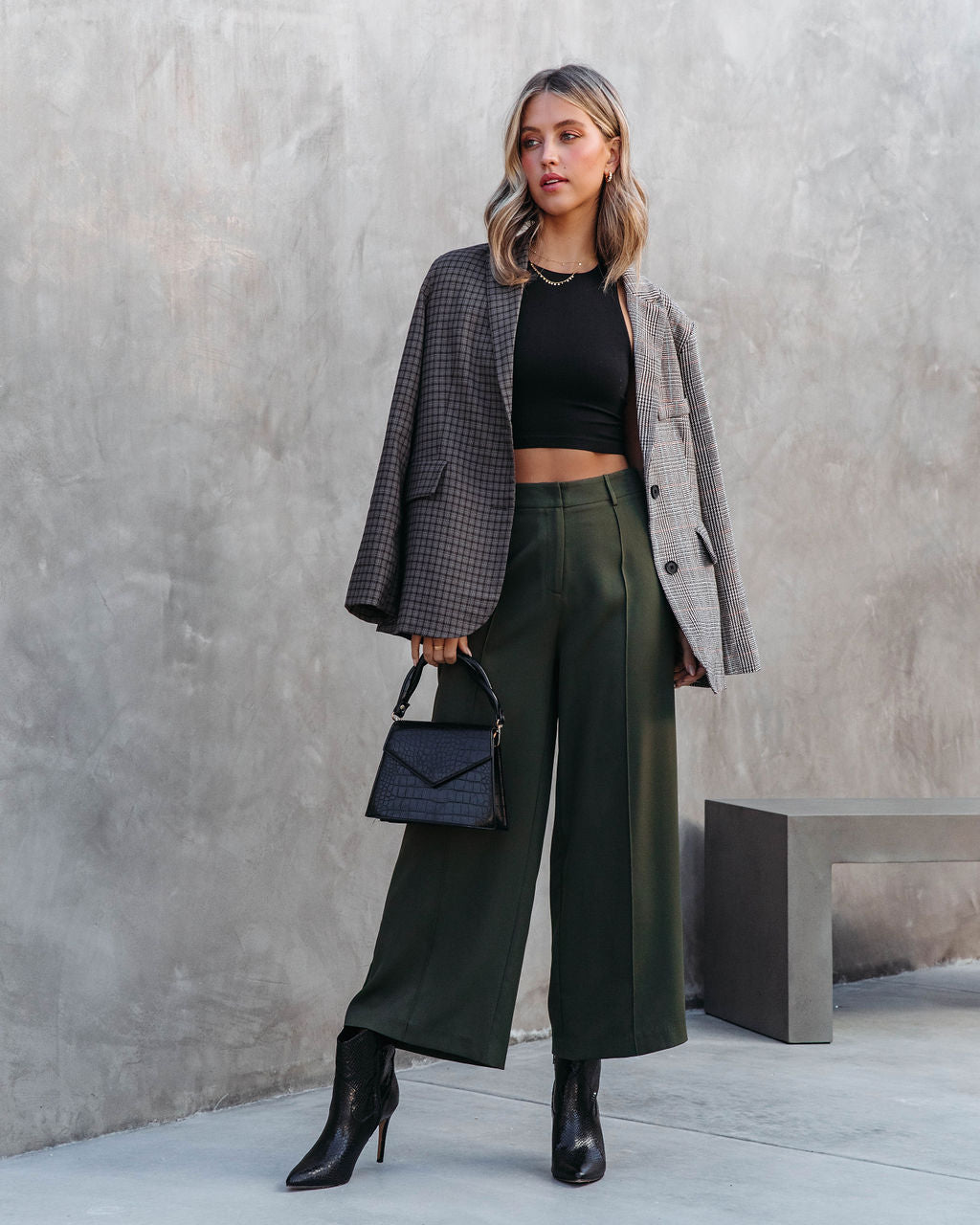 Linda Wide Leg Cropped Pants - Olive Oshnow