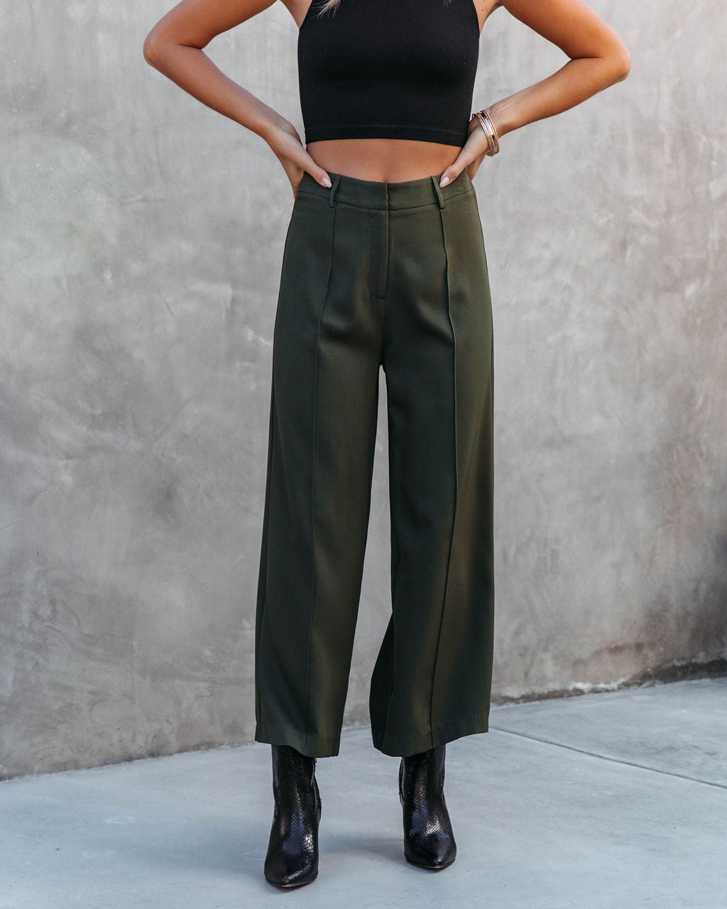 Linda Wide Leg Cropped Pants - Olive Oshnow