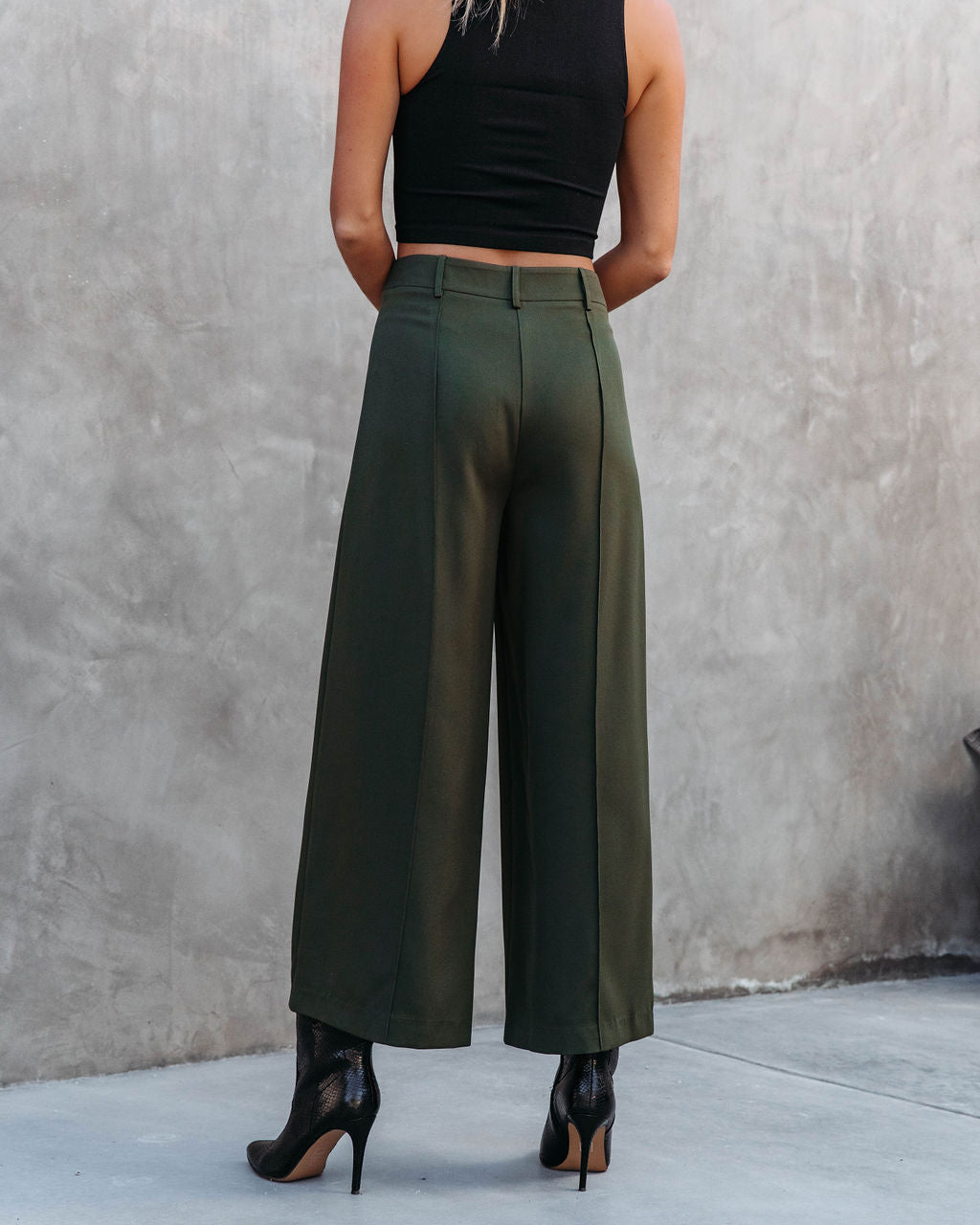 Linda Wide Leg Cropped Pants - Olive Oshnow