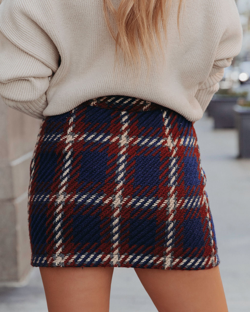 Linden Plaid Knitted Mini Skirt Oshnow