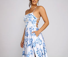 Lindsey Formal Floral High-Slit Dress Oshnow