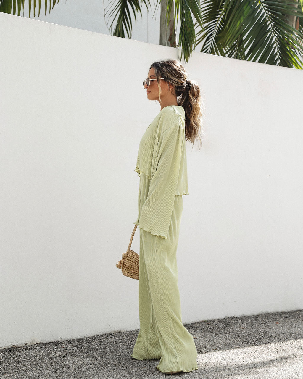 Little Havana Plisse Pants - Soft Lime Oshnow
