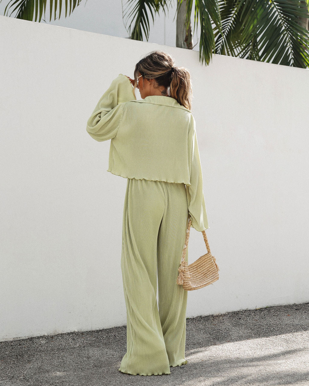 Little Havana Plisse Pants - Soft Lime Oshnow