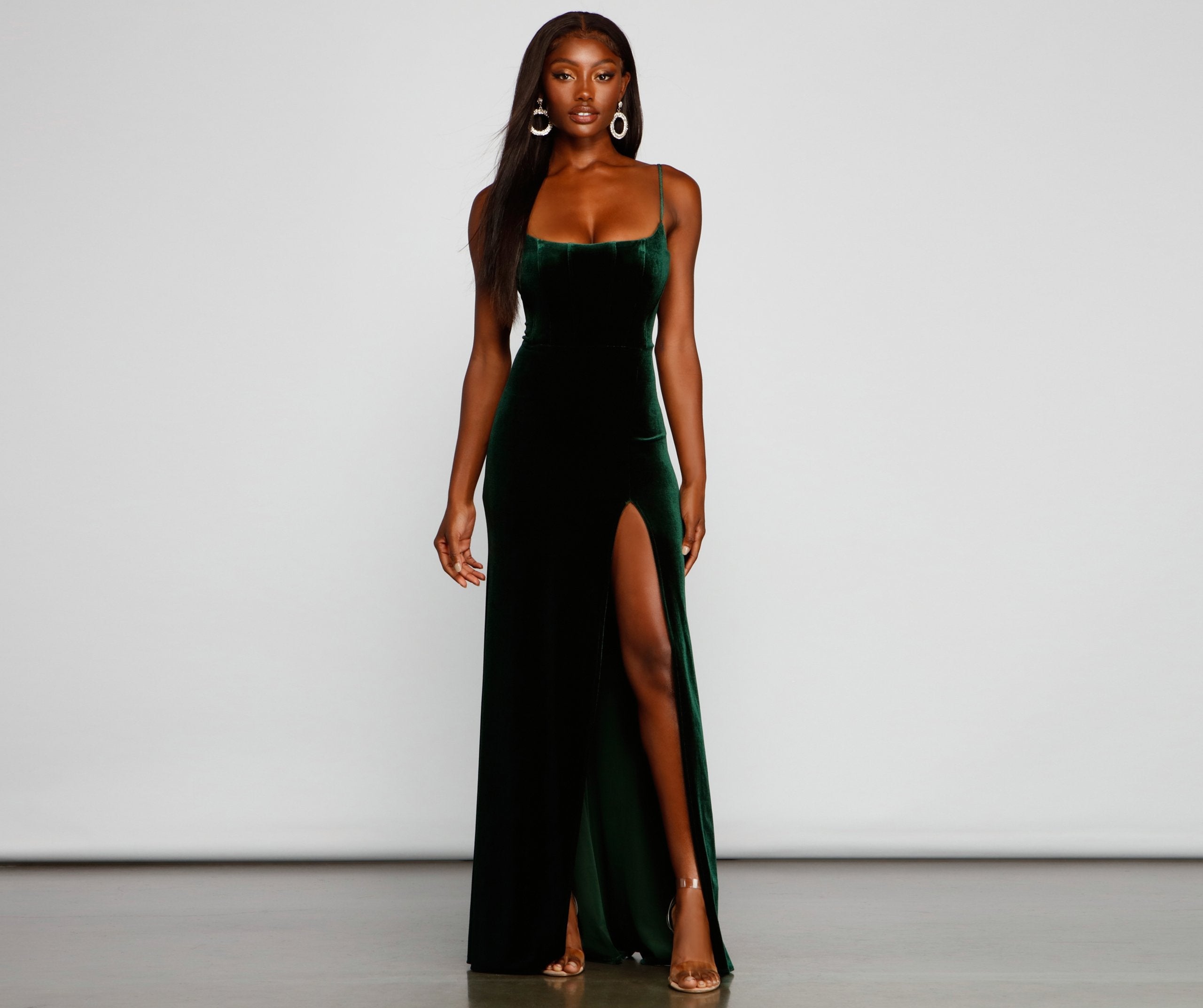 Liv Formal High Slit Velvet Dress Oshnow