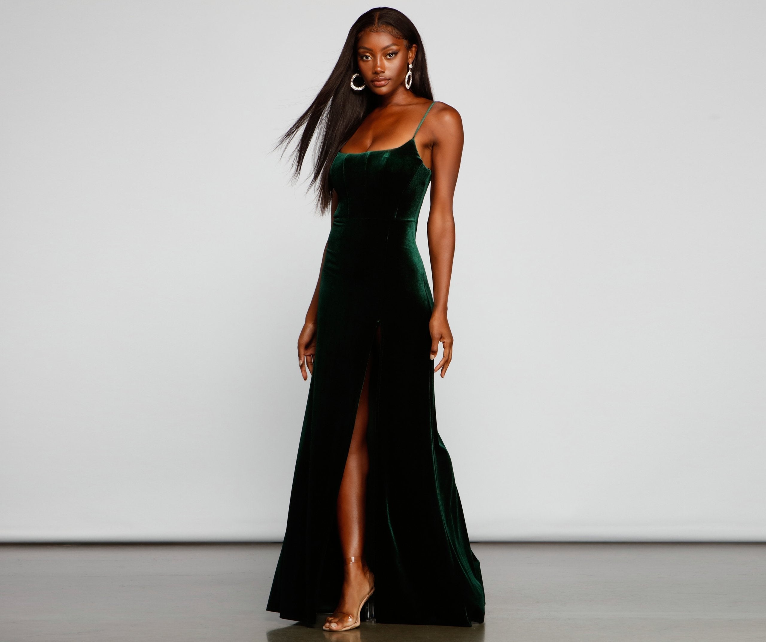 Liv Formal High Slit Velvet Dress Oshnow