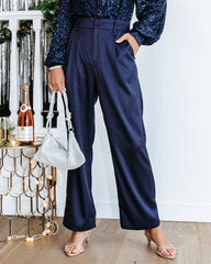 Live A Little Pocketed Wide Leg Pants - Navy Oshnow